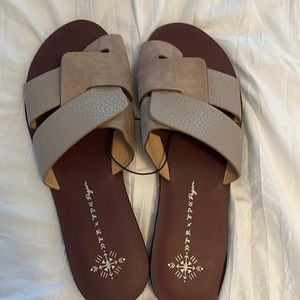Free People taupe vegan leather-suede sandal